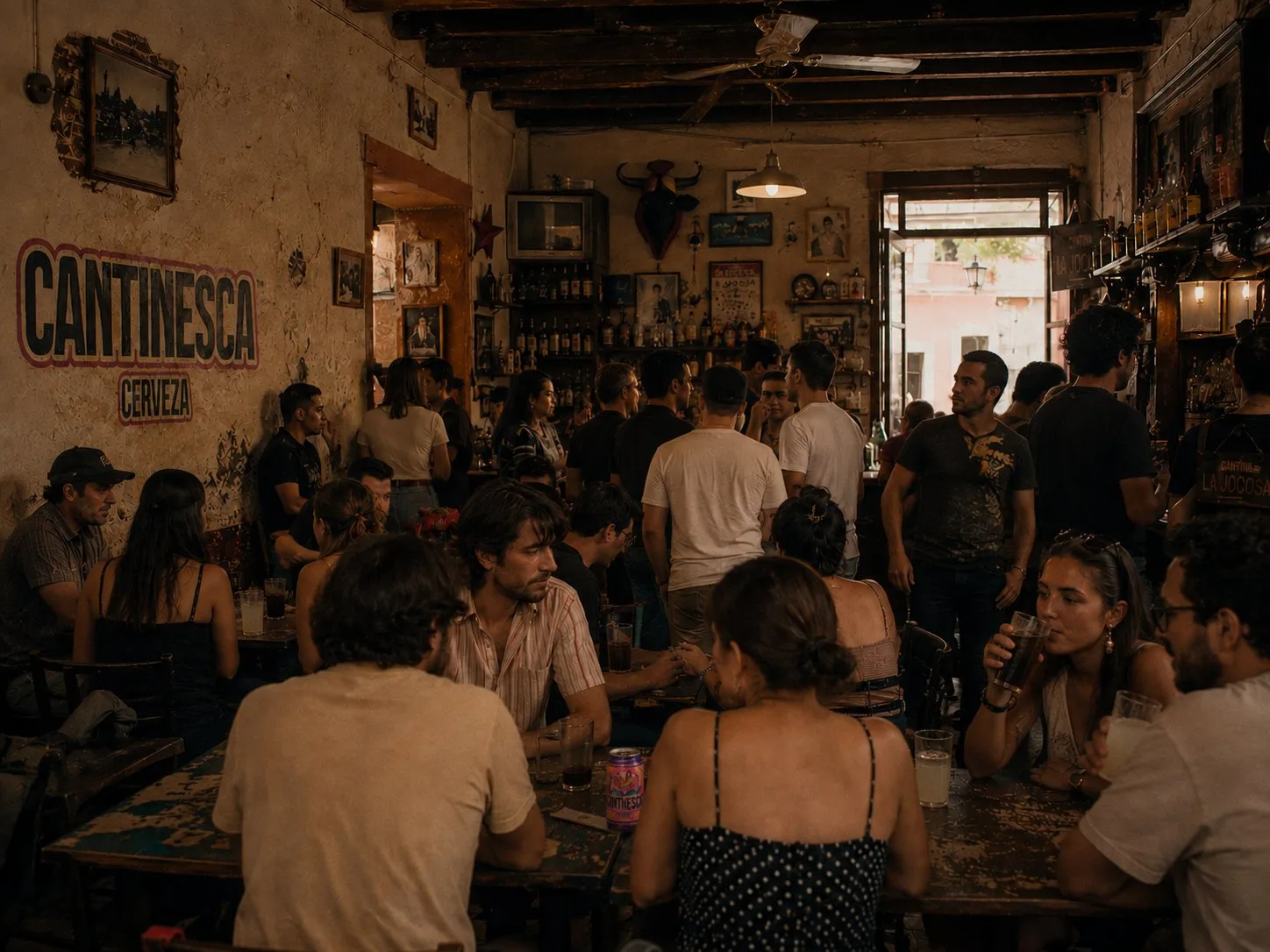 Busy cantina full of friends
